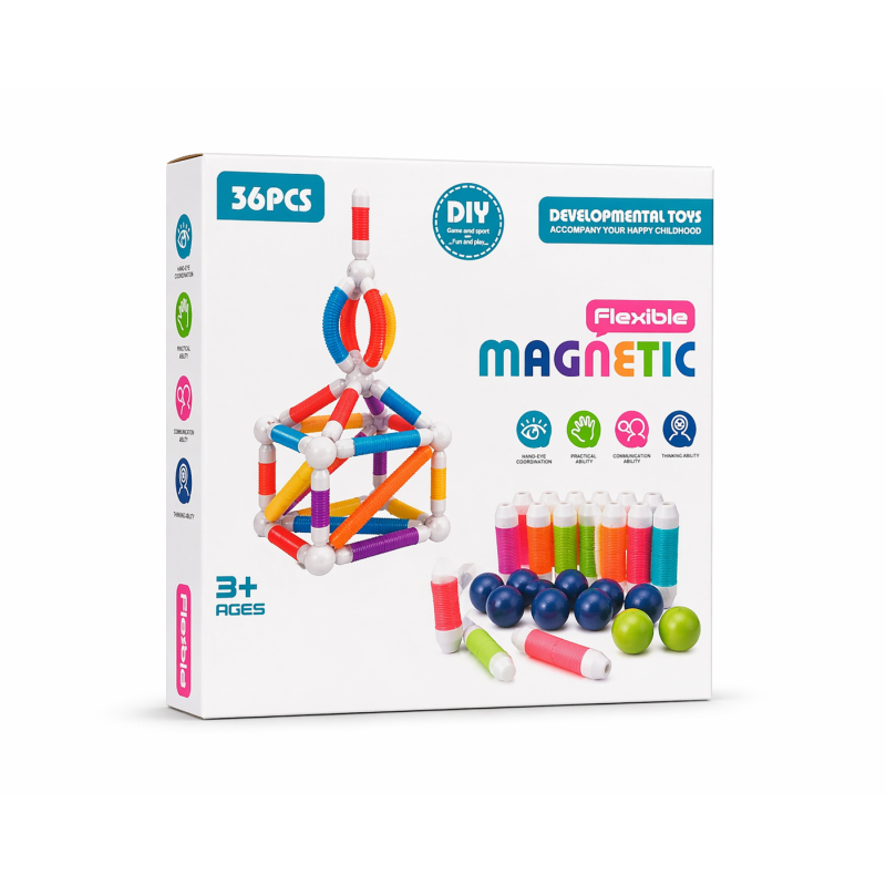 Magnetic Building Blocks Toy Set for Kids (36 PCS) | DIY Construction & STEM Learning Toy | Flexible Magnetic Sticks & Balls | Educational Toy for Boys & Girls Age 3+