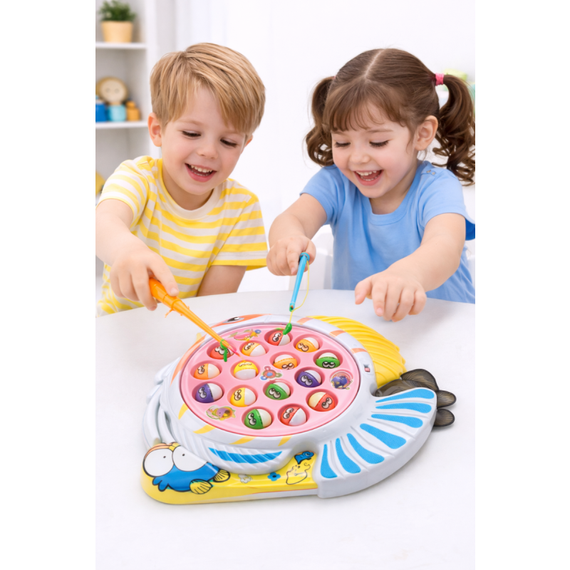 Kids Fishing Game Toy Set with Rotating Fish Board & Magnetic Fishing Rods | Musical Interactive Toy for Boys & Girls | Fun Learning & Hand-Eye Coordination Game (3+ Years)