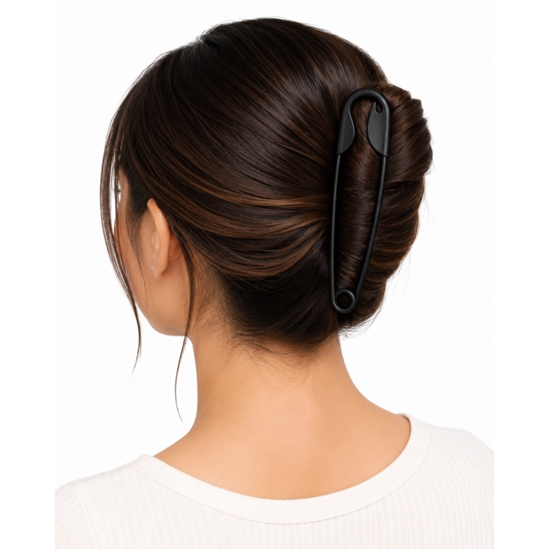 Premium Black Safety Pin Hair Clip for Women & Girls | Large Bun Holder Hair Pin | Strong Grip Hair Styling Clip | 14 cm Matte Finish Hair Accessory