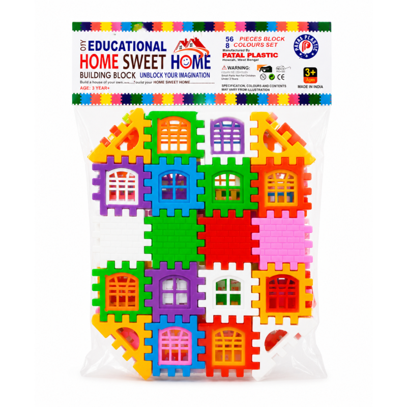 Educational Building Blocks for Kids (56 Pieces, 8 Colors) – DIY Home Sweet Home Construction Set, Creative Puzzle Blocks Toy for Boys & Girls (3+ Years)