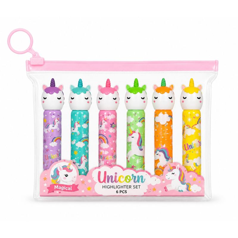 Unicorn Neon Highlighter Set Pack of 6 | Assorted Fluorescent Colors | Chisel Tip | Fast Dry Ink | Cute Stationery for School, Office, Study & Kids