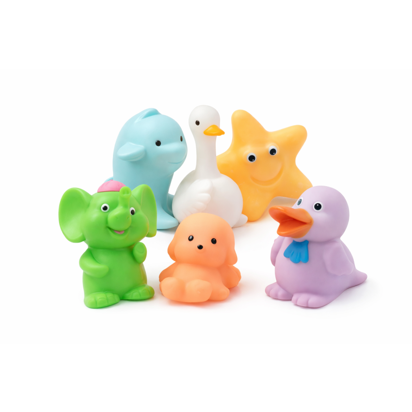 Colorful Bath Toys Set for Kids (6 Pcs) | Soft Rubber Water Toys for Babies & Toddlers | Squeaky Floating Animal Toys for Bathroom Play | Safe Non-Toxic Kids Toy Set