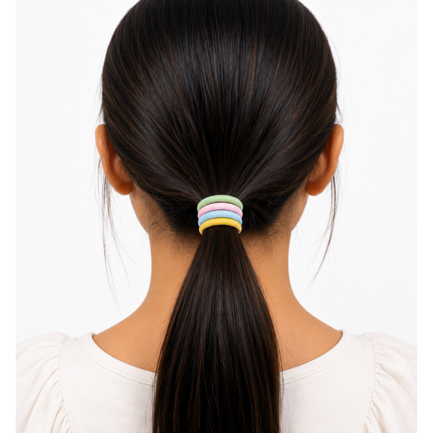 Colourful Fabric-Covered Hair Ties for Girls & Women | Soft Stretch Ponytail Holders | No Damage Elastic Hair Bands | Multicolor | Pack of 20