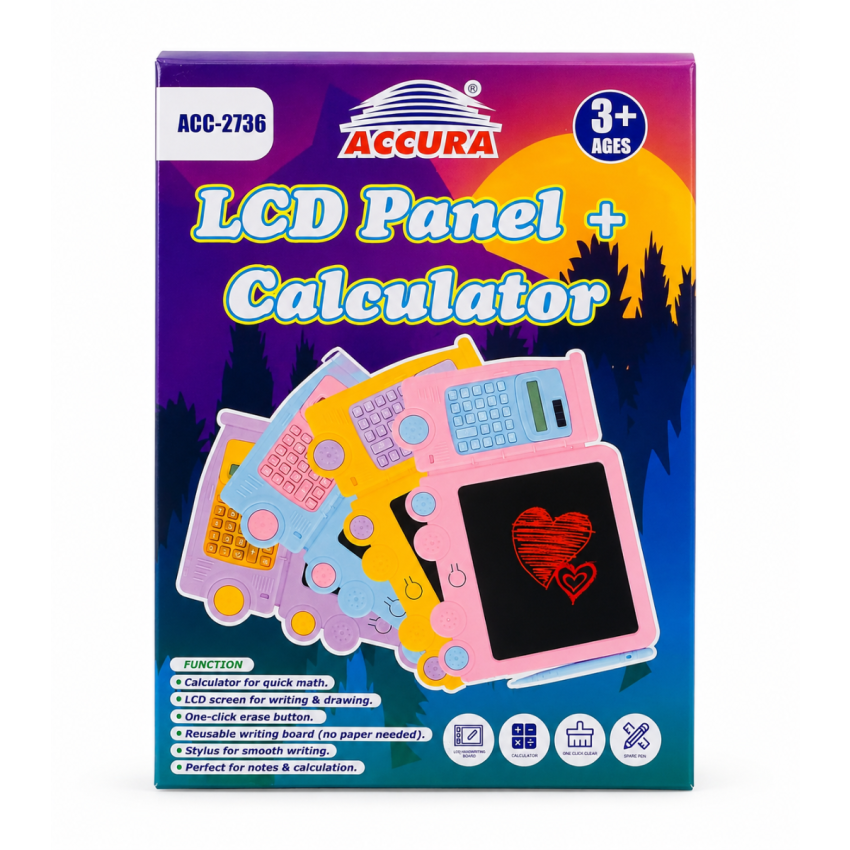 Kids LCD Writing Tablet with Calculator – Colourful Purple Drawing & Writing Board with Stylus Pen, Reusable Erasable Screen, Educational Learning Toy for Boys & Girls 3+ Years