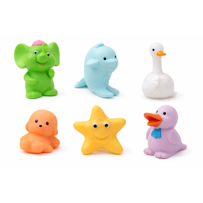 Colorful Bath Toys Set for Kids (6 Pcs) | Soft Rubber Water Toys for Babies & Toddlers | Squeaky Floating Animal Toys for Bathroom Play | Safe Non-Toxic Kids Toy Set