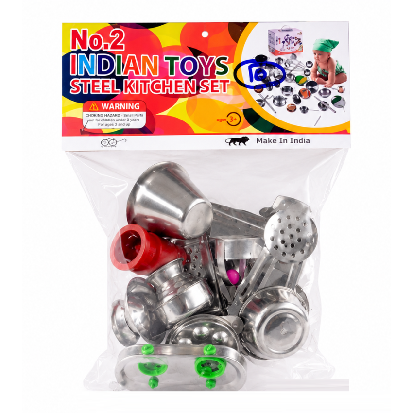 Steel Kitchen Set for Kids – Stainless Steel Cooking Utensils Toy Set with Gas Stove & Accessories, Pretend Play Kitchen Set for Boys & Girls (Multicolor)