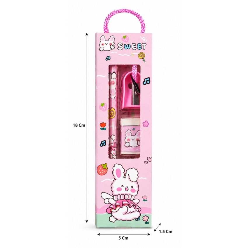 Birthday Party Return Gifts Mix Stationery Kit Set for Kids (Pack of 10) | Fancy Gift Box with Pencil, Ruler, Eraser & Sharpener | Cute Cartoon Theme | School Stationery Gift Set