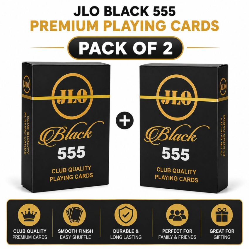 JLO Black 555 Premium Playing Cards | Club Quality Waterproof Card Deck | Smooth Finish | Family, Party & Casino Style Card Game pack of 2