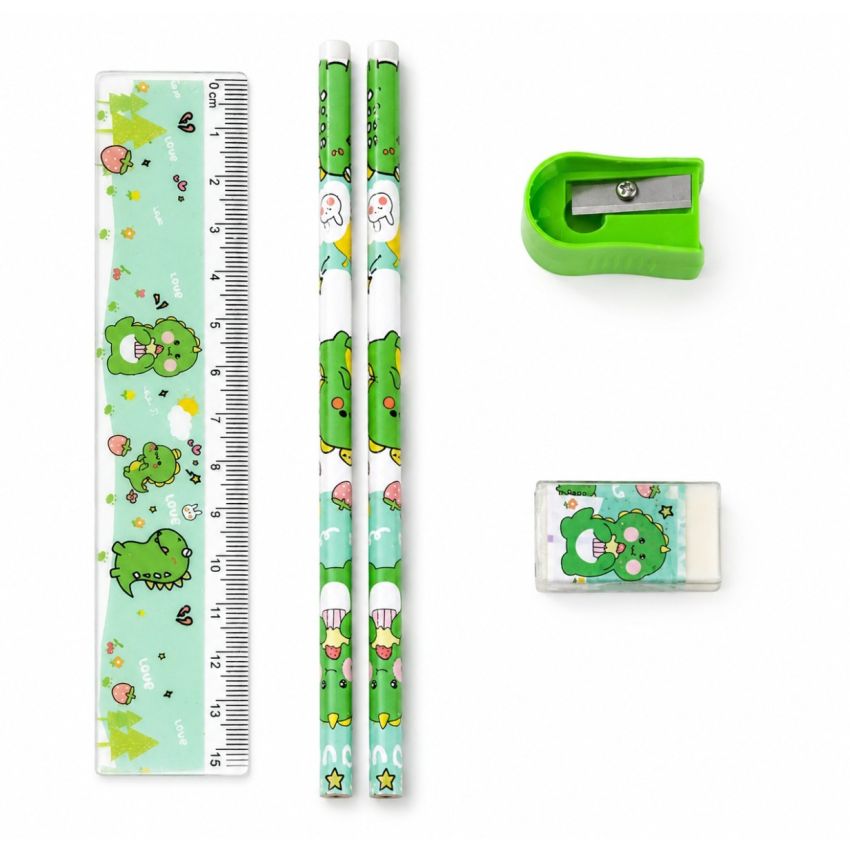 Birthday Party Return Gifts Mix Stationery Kit Set for Kids (Pack of 10) | Fancy Gift Box with Pencil, Ruler, Eraser & Sharpener | Cute Cartoon Theme | School Stationery Gift Set