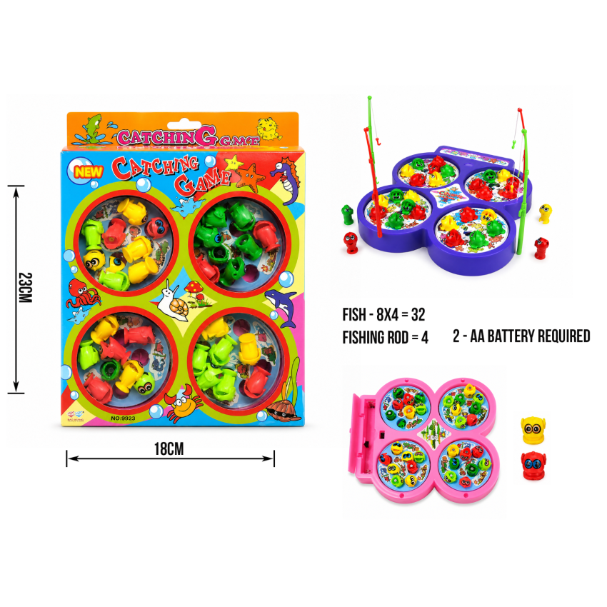 Fishing Game Toy for Kids Boys & Girls with Rotating Board, 32 Fish & 4 Fishing Rods | Musical Fish Catching Game Toy