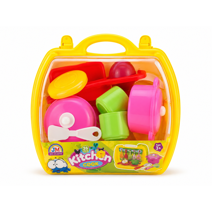 Kids Kitchen Toy Set 26 Pieces | Portable Pretend Play Cooking Set with Suitcase | Mini Kitchen Accessories for Boys & Girls 3+ Years | Educational Role Play Toy