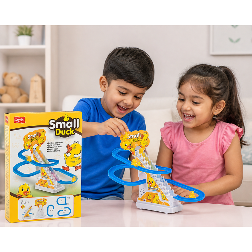 Duck Slide Toy Set for Kids | Small Ducks Stair Climbing Track Toy with Music & Lights | Escalator Duck Track Playset | Battery Operated Educational Toy for Boys & Girls (Multicolor)