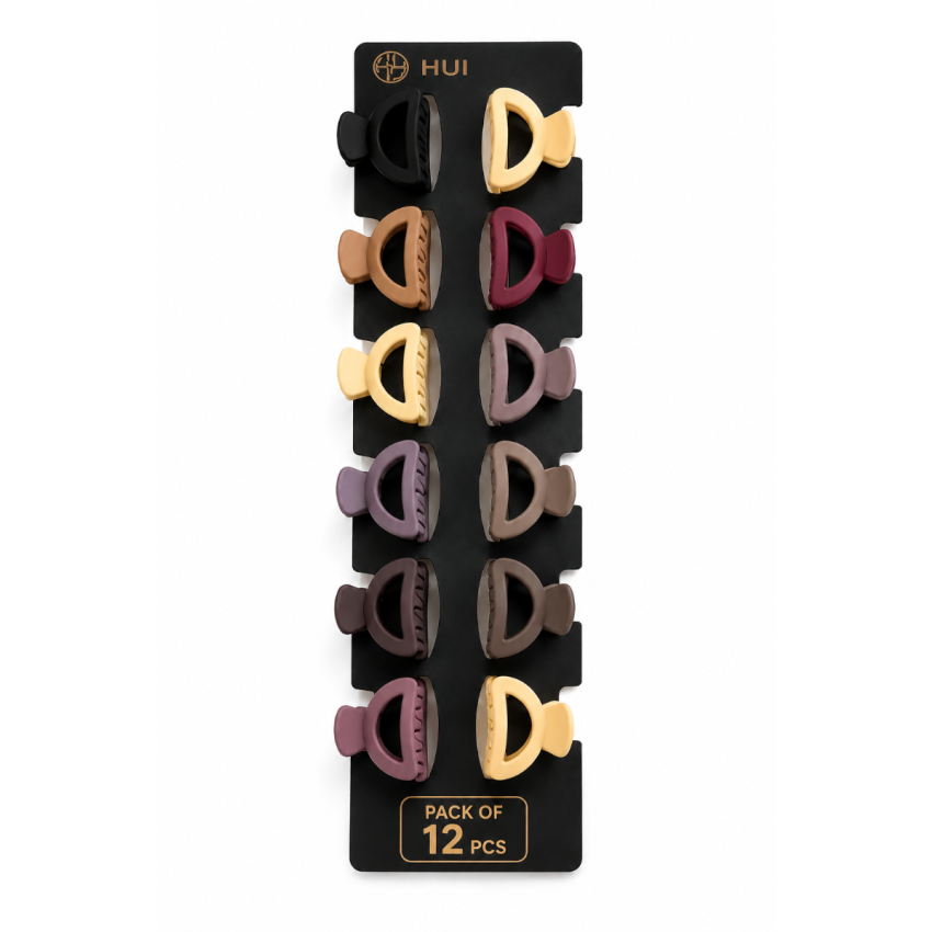 HUI Hair Claw Clips for Women (Pack of 12) | Mini Matte Hair Clutch Clips | Strong Hold Non-Slip Jaw Clips | Cute Korean Style Hair Accessories for Girls | Daily Wear Hair Styling Clips | Multicolor