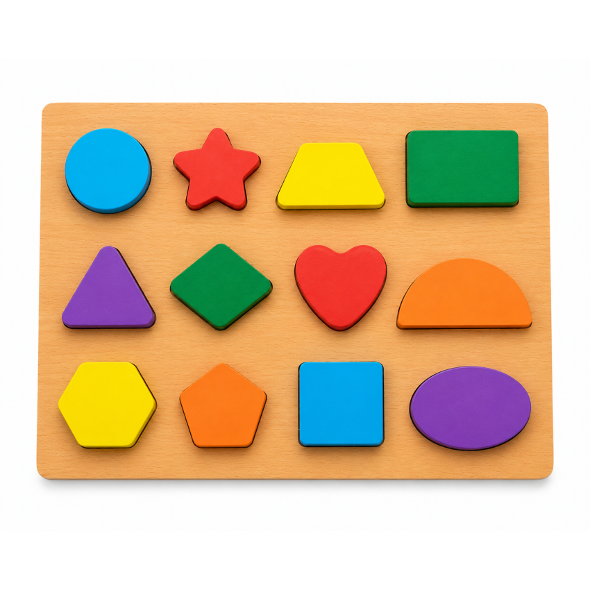 Wooden Shapes Puzzle Board for Kids – Colourful Educational Shape Sorting Learning Toy for Boys & Girls (3+ Years)