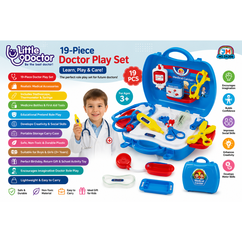 Little Doctor Medical Kit Toy Set for Kids | 19 Pieces Doctor Play Set with Stethoscope, Thermometer, Syringe & Medical Accessories | Educational Pretend Play Toy for Boys & Girls Age 3+