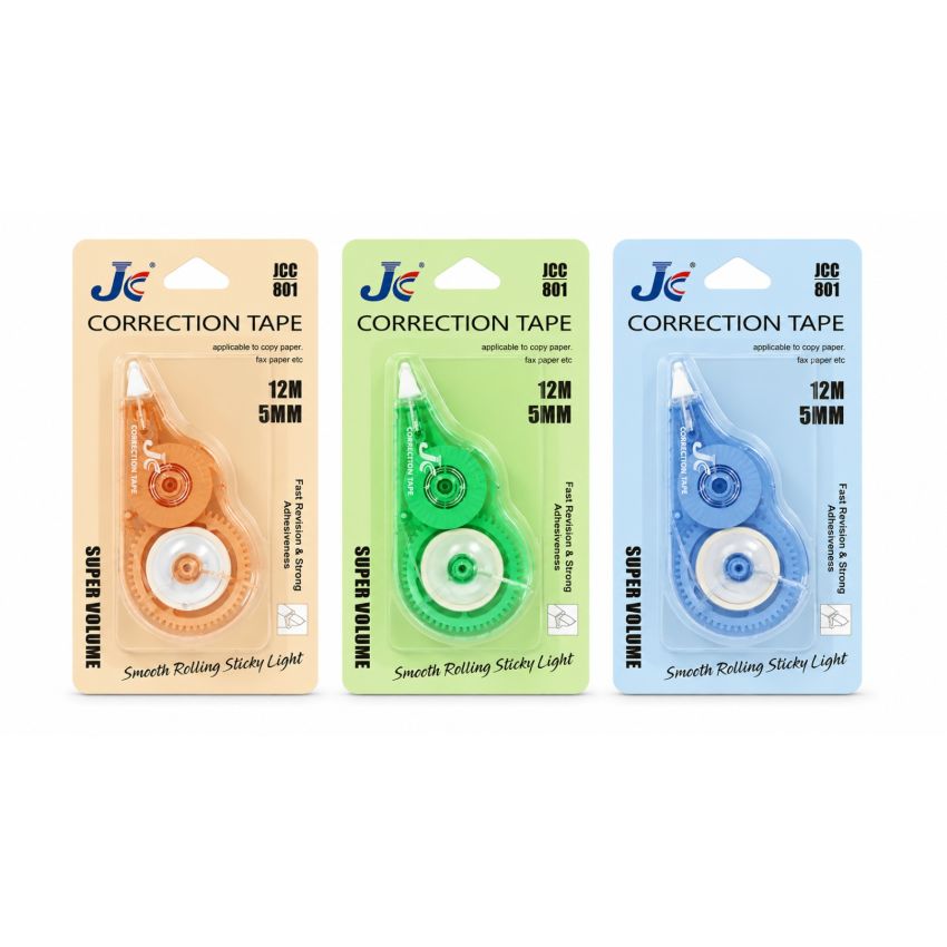 Correction Tape Dispenser Pack of 3 | 12m x 5mm Smooth Rolling Correction Tape | Instant Dry White Correction Roller | Office, School & Home Stationery