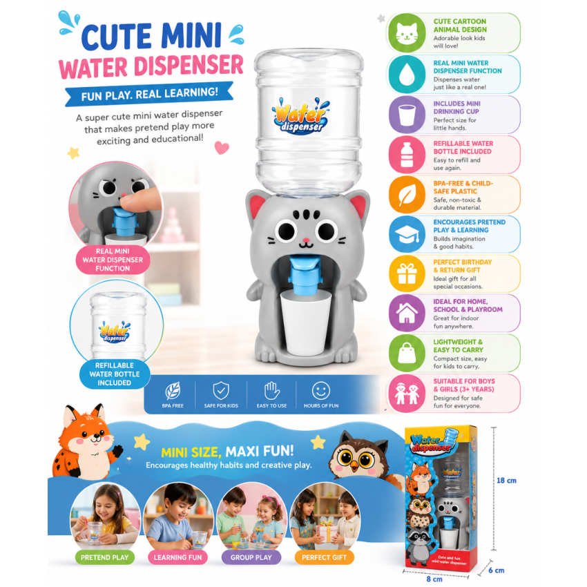 Cute Mini Toy Water Dispenser for Kids with Cup | Colourful Pretend Play Water Cooler | BPA-Free Plastic Educational Toy | Mini Water Dispenser Gift for Boys & Girls