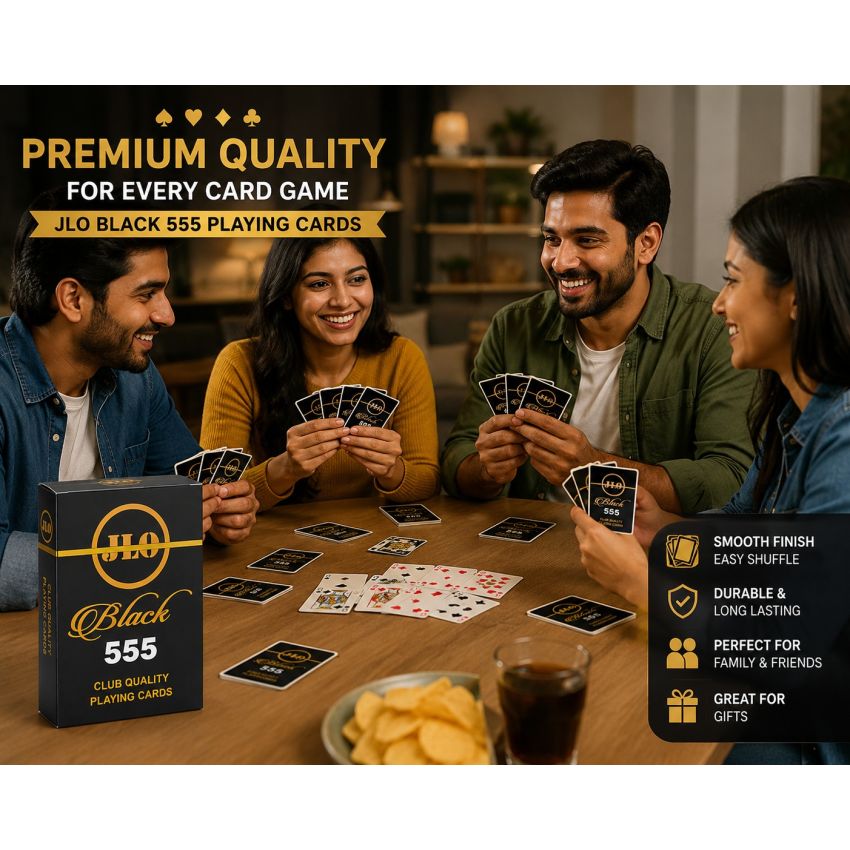 JLO Black 555 Premium Playing Cards | Club Quality Waterproof Card Deck | Smooth Finish | Family, Party & Casino Style Card Game pack of 2