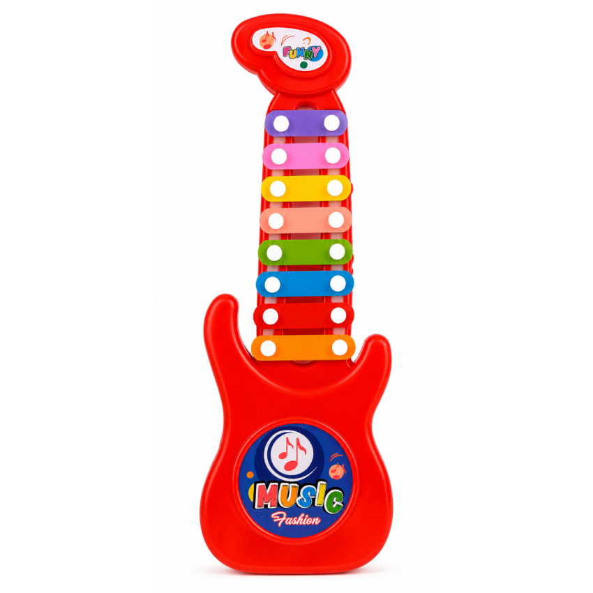 Toy Guitar Xylophone for Kids – Bright Red Musical Instrument Toy with Colorful Keys, Educational Music Toy for Boys & Girls (3+ Years)
