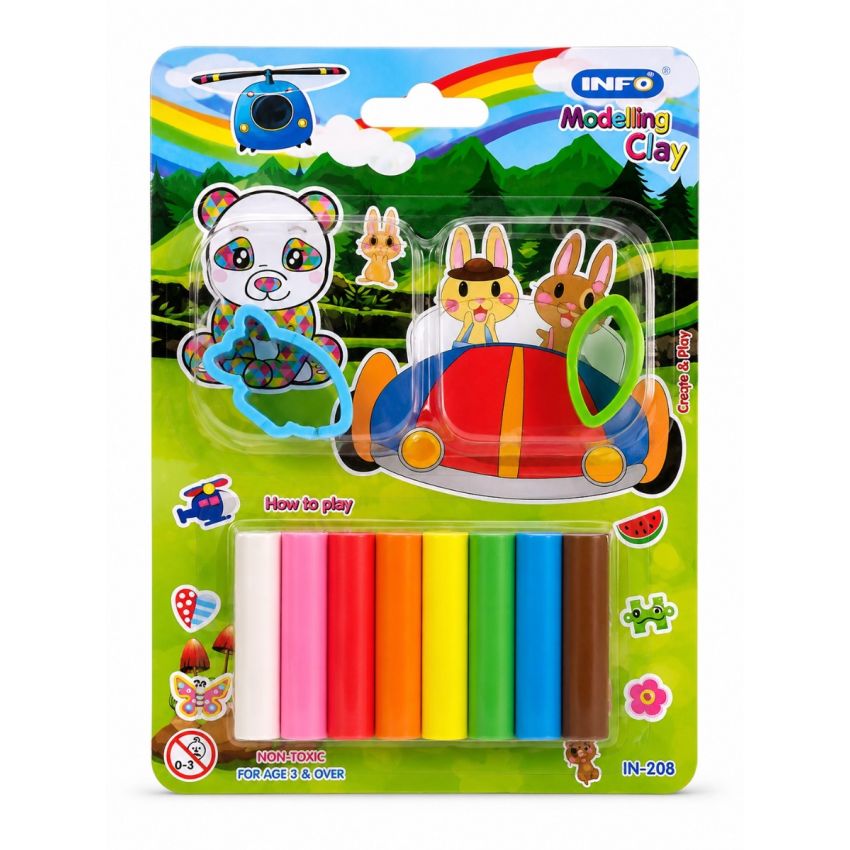 Pack of 3 Colorful Modelling Clay Set for Kids with Shape Cutters | 8 Assorted Non-Toxic Clay Sticks | DIY Art & Craft Learning Toy | Ages 3+