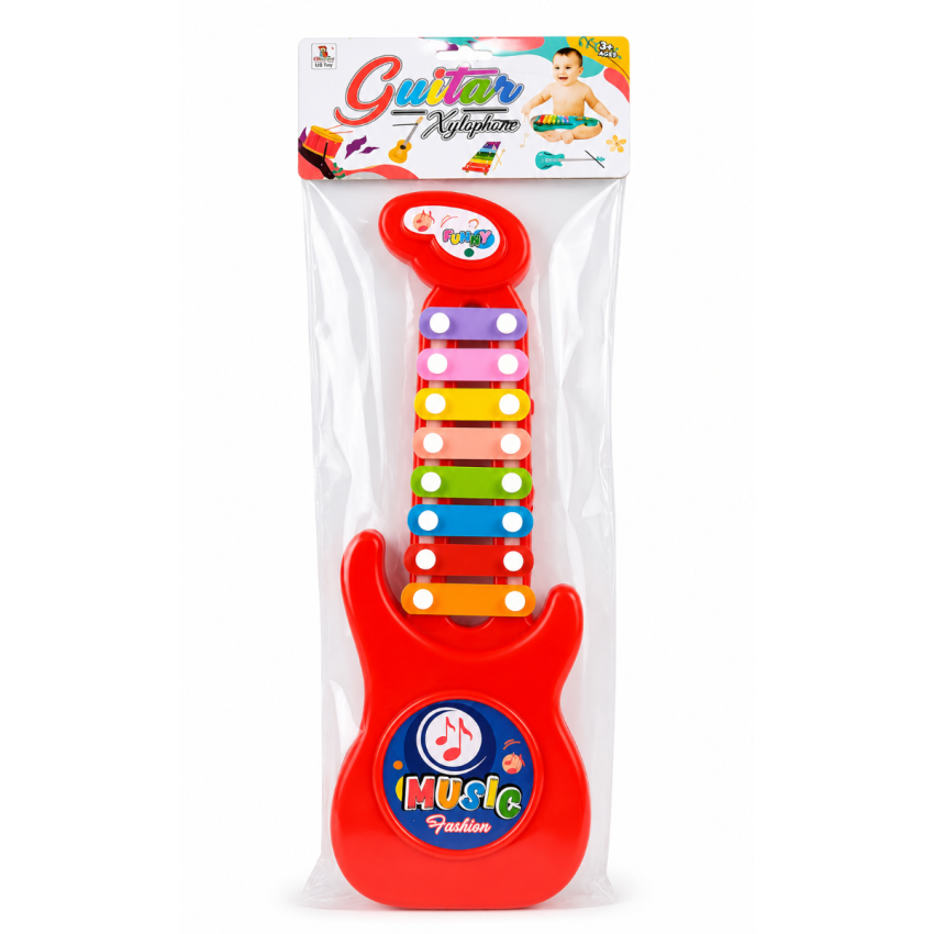 Toy Guitar Xylophone for Kids – Bright Red Musical Instrument Toy with Colorful Keys, Educational Music Toy for Boys & Girls (3+ Years)