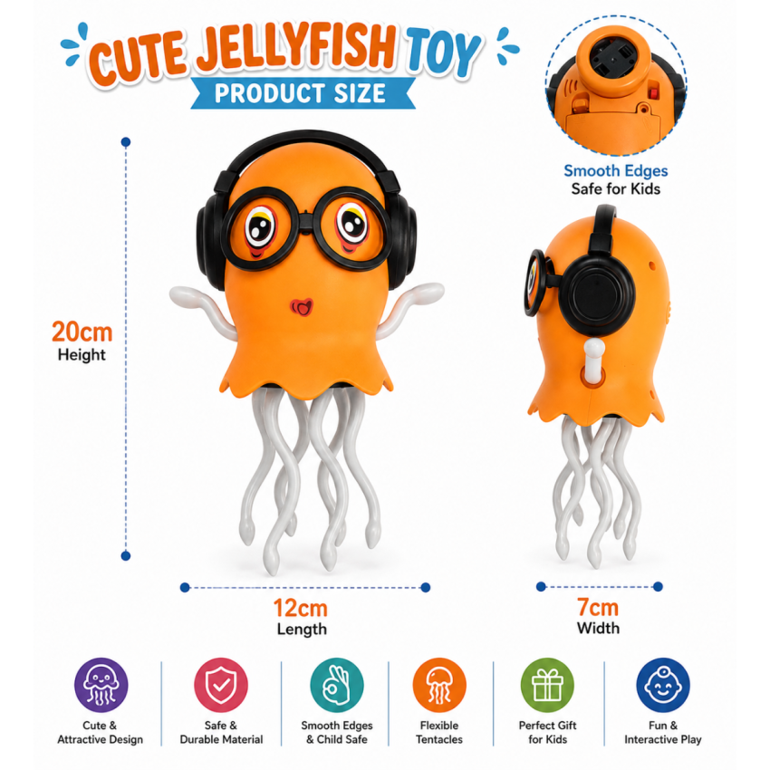 Dancing Jelly Belly Musical Jellyfish Toy with Bump & Go Action, LED Lights, Sound Effects & Flexible Tentacles for Kids 3+ Years