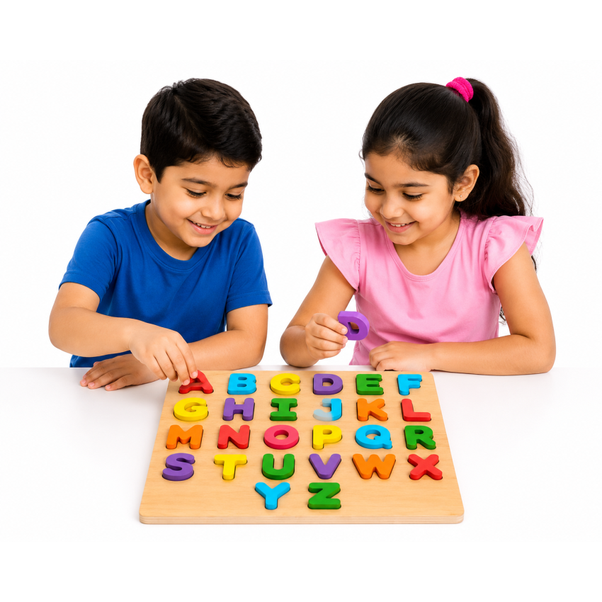 Wooden Alphabet Puzzle Board for Kids – Colorful ABC Learning Educational Toy with Letter Blocks for Boys & Girls (3+ Years)