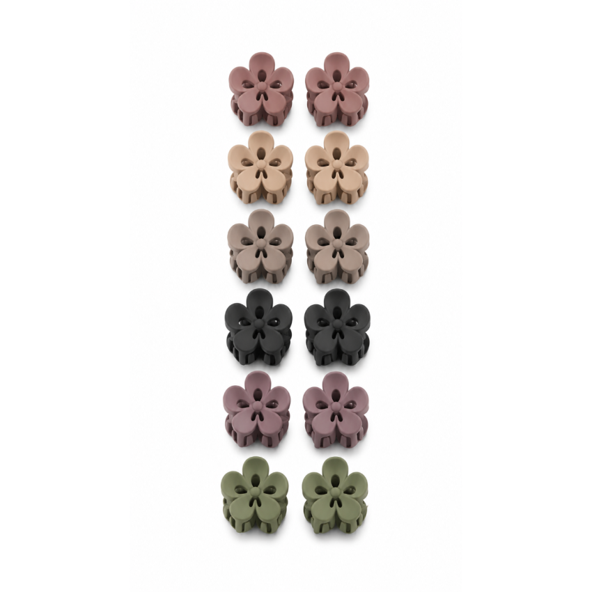 Pack of 12 Flower Shape Mini Hair Claw Clips for Women & Girls | Matte Finish Strong Hold Hair Clutch Clips | Multicolor Cute Hair Accessories