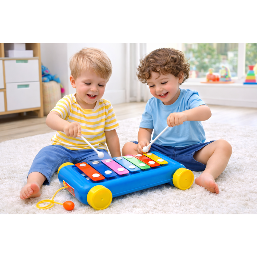 Pull Along Xylophone Toy for Kids 2 in 1 | Musical Learning Toy with Wheels & Mallets | Baby Educational Toy for Toddlers | Colorful Music Toy for Boys & Girls (3+ Years)