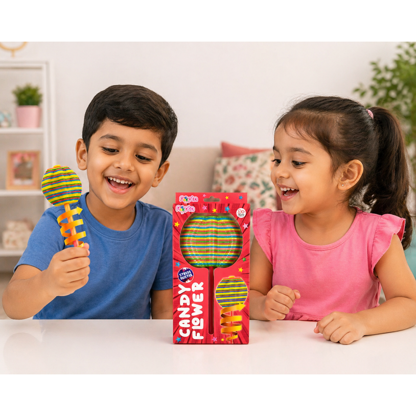 Funky Popta Candy Flower Toy for Kids | Colorful Twister Lollipop Design | Stress Relief Fidget Toy | Rotating Fun Candy Toy | Gift for Boys & Girls (3+ Years)