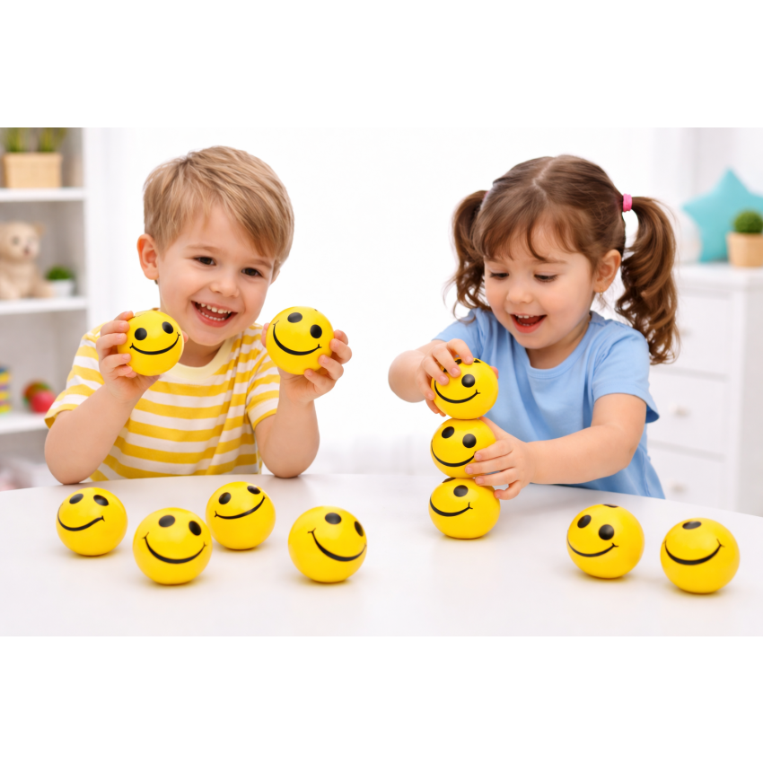 Smiley Face Stress Balls for Kids (12 Pcs) | Soft Squeeze Emoji Balls for Fun & Stress Relief | Bouncy Toy Balls for Kids | Return Gift Party Toys for Boys & Girls