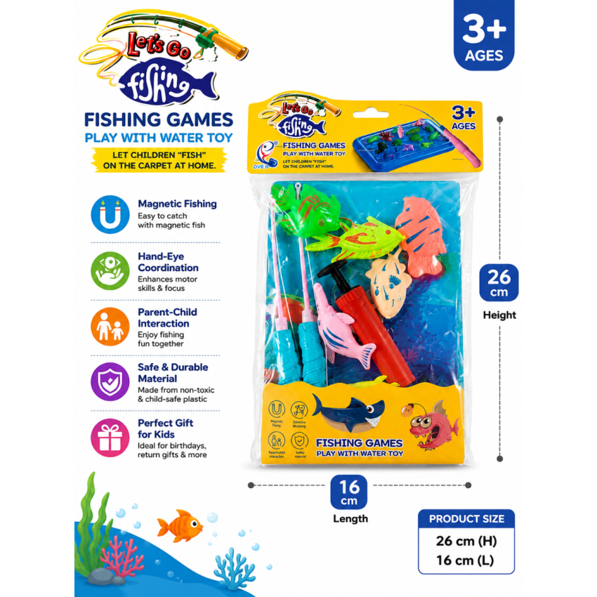 Let's Go Fishing Magnetic Fishing Game Set for Kids | Water Play Fishing Toy with 2 Fishing Rods, Floating Fish & Inflatable Pond | Educational Indoor Outdoor Toy for Boys & Girls 3+ Years