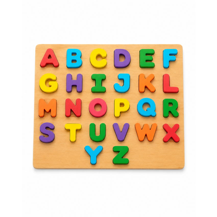 Wooden Alphabet Puzzle Board for Kids – Colorful ABC Learning Educational Toy with Letter Blocks for Boys & Girls (3+ Years)