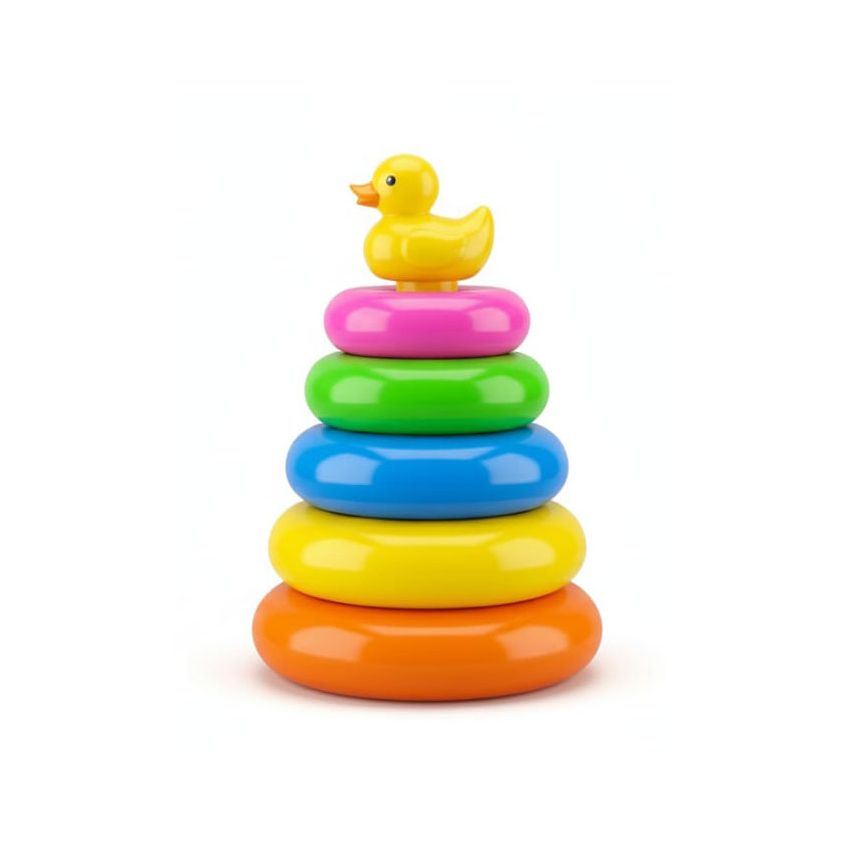 Baby Stacking Rings Toy with Duck Top | Colorful Rainbow Stacker for Toddlers | Educational & Motor Skill Development Toy for Kids (0–3 Years)