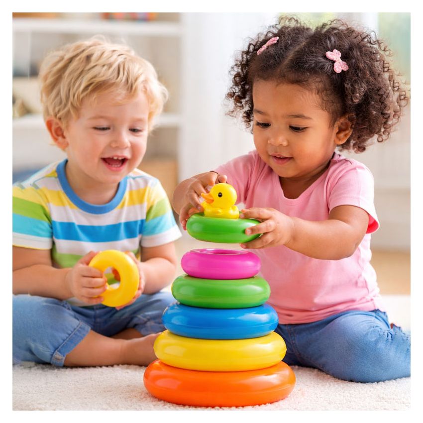 Baby Stacking Rings Toy with Duck Top | Colorful Rainbow Stacker for Toddlers | Educational & Motor Skill Development Toy for Kids (0–3 Years)