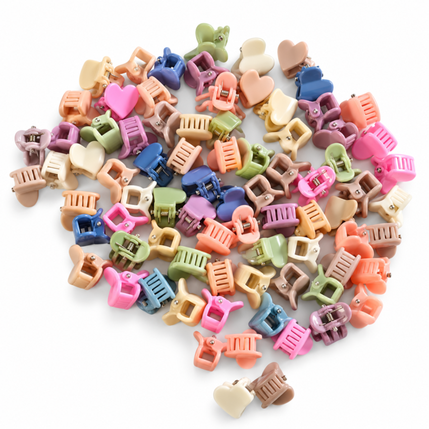 Colorful Mini Hair Claw Clips for Girls & Women (Pack of 75) | Cute Heart & Square Mini Hair Clips | Strong Grip Hair Accessories for Kids, Daily Wear & Styling