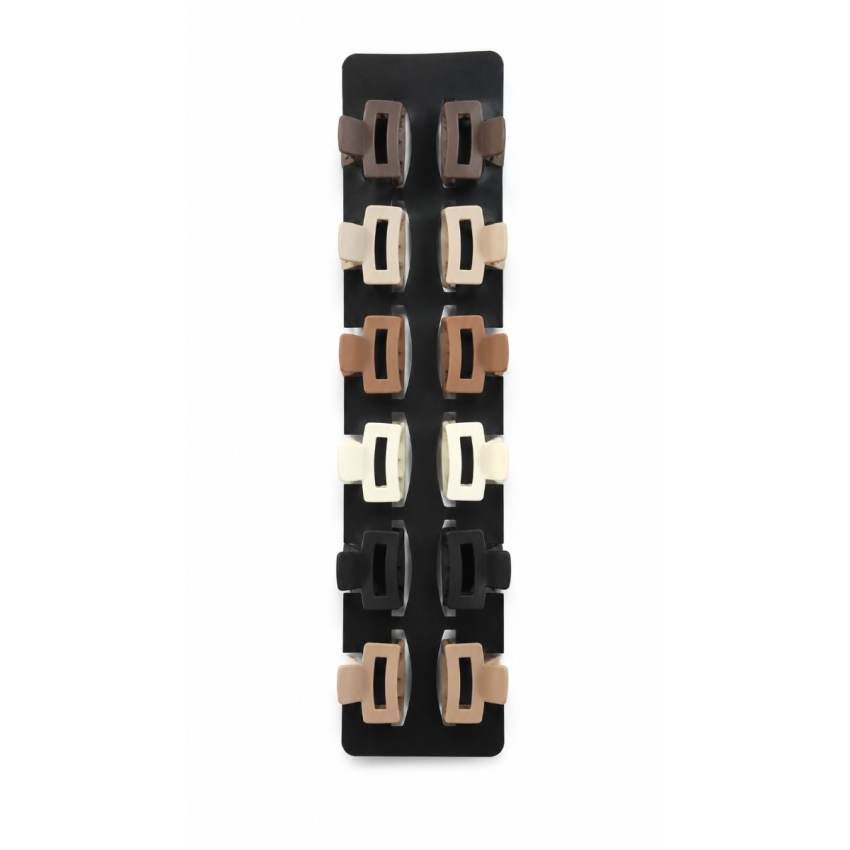 HUI Matte Rectangle Hair Claw Clips for Women (Pack of 12) | Mini Strong Hold Hair Clutch Clips | Korean Style Non-Slip Hair Accessories for Girls | Durable Hair Jaw Clips for Daily Styling | Multicolor