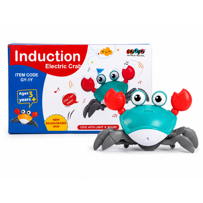 Rechargeable Musical Walking Crab Toy for Kids with LED Lights & Obstacle Avoidance | USB Charging Cartoon Electric Crab Toy for Boys & Girls