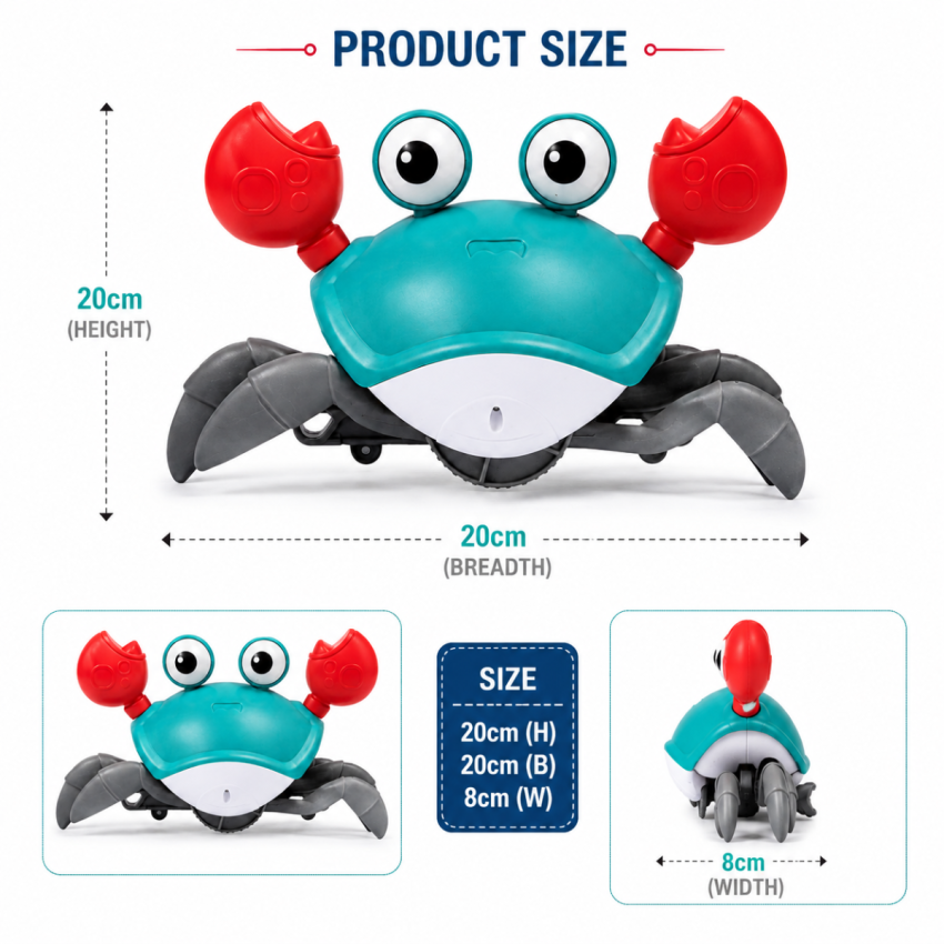 Rechargeable Musical Walking Crab Toy for Kids with LED Lights & Obstacle Avoidance | USB Charging Cartoon Electric Crab Toy for Boys & Girls