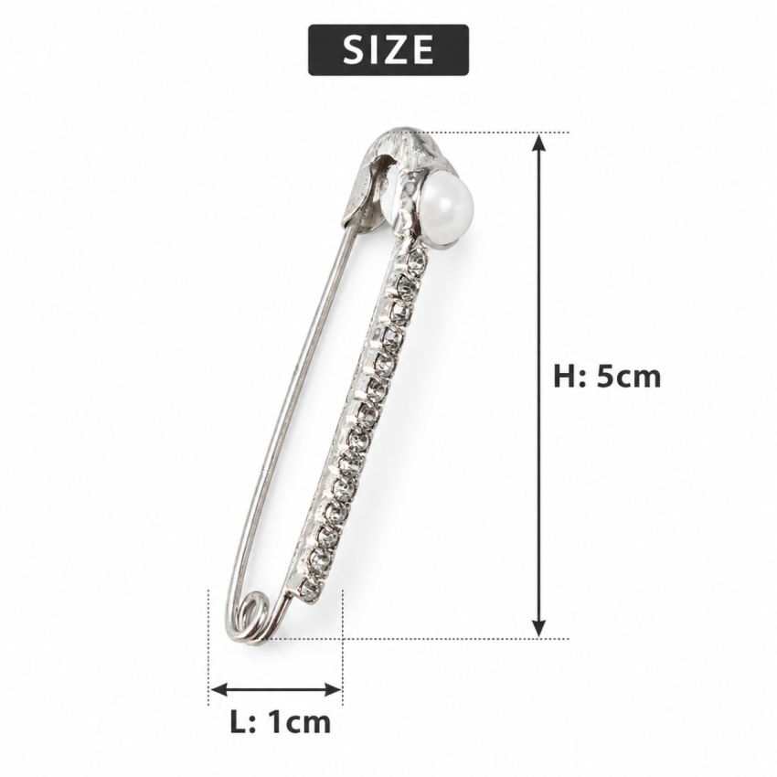 Silver Rhinestone Saree Pin with Pearl | Decorative Safety Pin Brooch for Saree, Dupatta, Shawl & Hijab | Women's Fashion Accessory (5 cm)