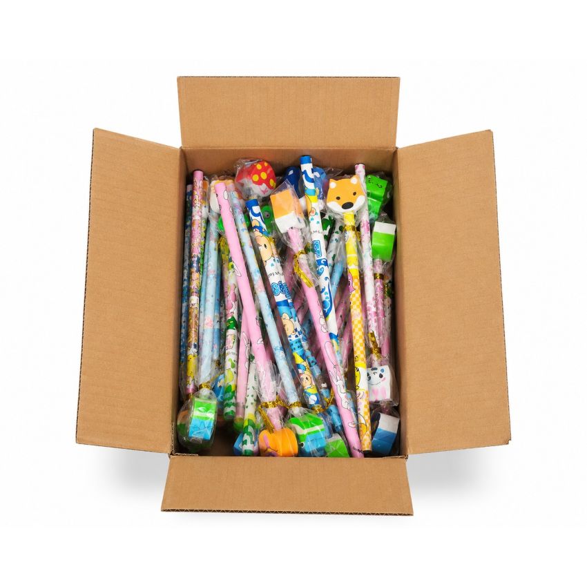 Pack of 24 Colourful Cartoon Pencils with Cute Animal Top Erasers | Wooden HB Graphite Writing Pencils | Kids School Stationery Set | Non-Toxic Gift Pack for Boys & Girls