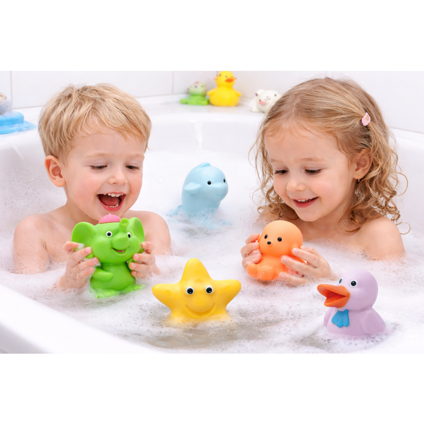 Colorful Bath Toys Set for Kids (6 Pcs) | Soft Rubber Water Toys for Babies & Toddlers | Squeaky Floating Animal Toys for Bathroom Play | Safe Non-Toxic Kids Toy Set