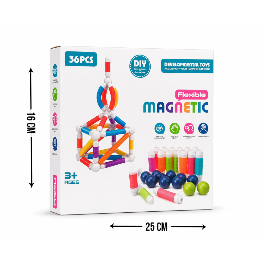 Magnetic Building Blocks Toy Set for Kids (36 PCS) | DIY Construction & STEM Learning Toy | Flexible Magnetic Sticks & Balls | Educational Toy for Boys & Girls Age 3+