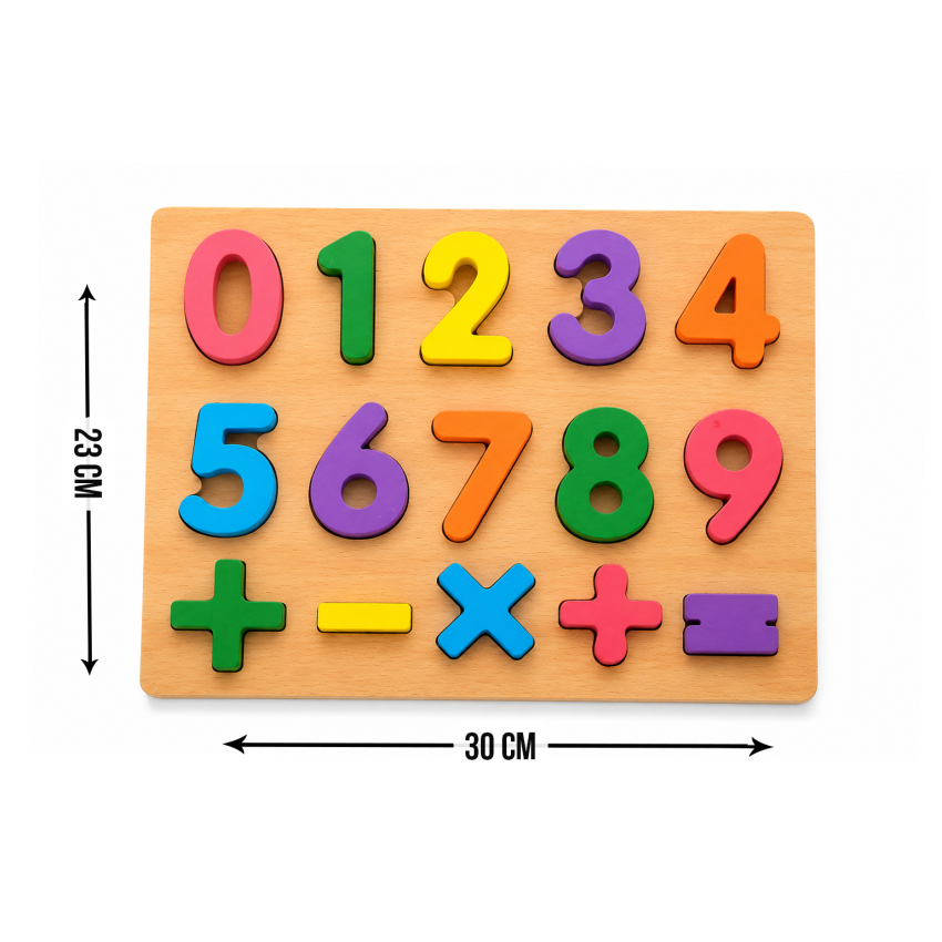 Wooden Number Puzzle Board for Kids – Colourful Educational Math Learning Toy with Numbers & Symbols for Boys & Girls (3+ Years)