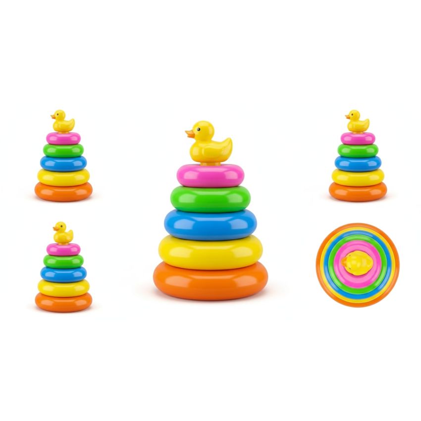 Baby Stacking Rings Toy with Duck Top | Colorful Rainbow Stacker for Toddlers | Educational & Motor Skill Development Toy for Kids (0–3 Years)