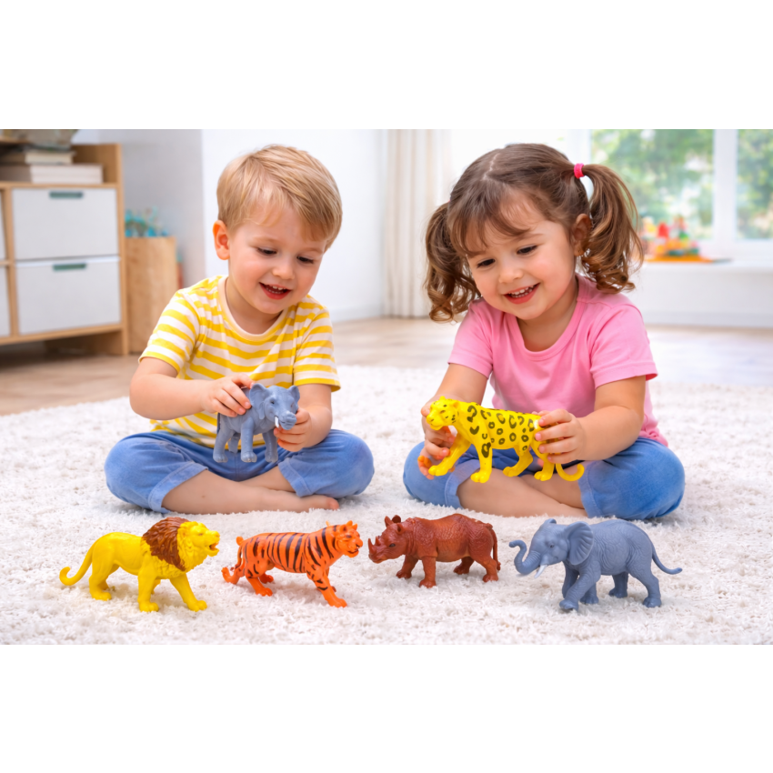Wild Animal Toy Set for Kids | Jungle Animal Figurines Pack (Lion, Tiger, Elephant, Rhino, Leopard) | Educational Animal Toys for Toddlers | Kids Learning & Pretend Play Set (3+ Years)