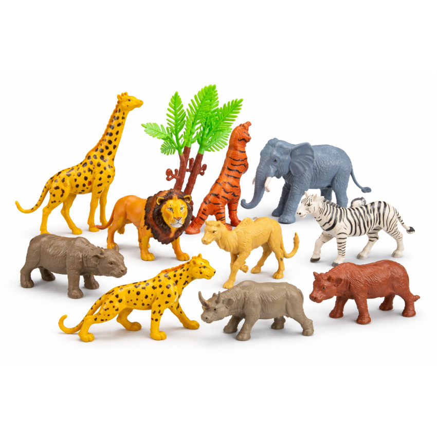 Wild Animal Toy Set for Kids (12+ Pieces) | Jungle Animal Figurines with Trees | Educational Learning Toys for Toddlers | Zoo Animal Play Set for Boys & Girls (3+ Years)