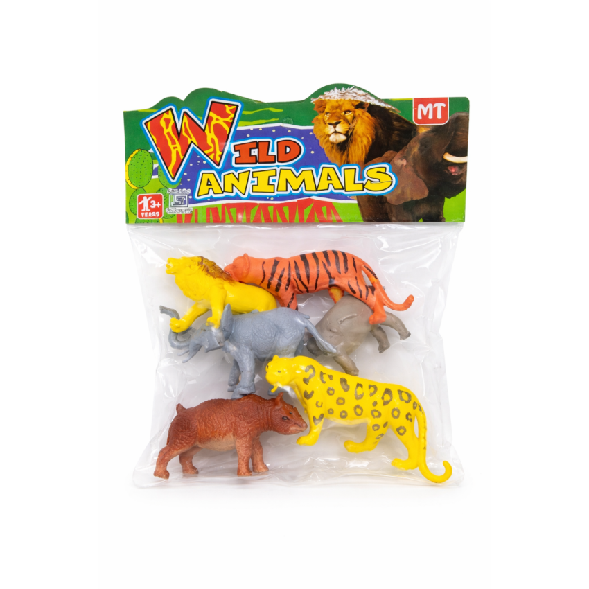 Wild Animal Toy Set for Kids | Jungle Animal Figurines Pack (Lion, Tiger, Elephant, Rhino, Leopard) | Educational Animal Toys for Toddlers | Kids Learning & Pretend Play Set (3+ Years)