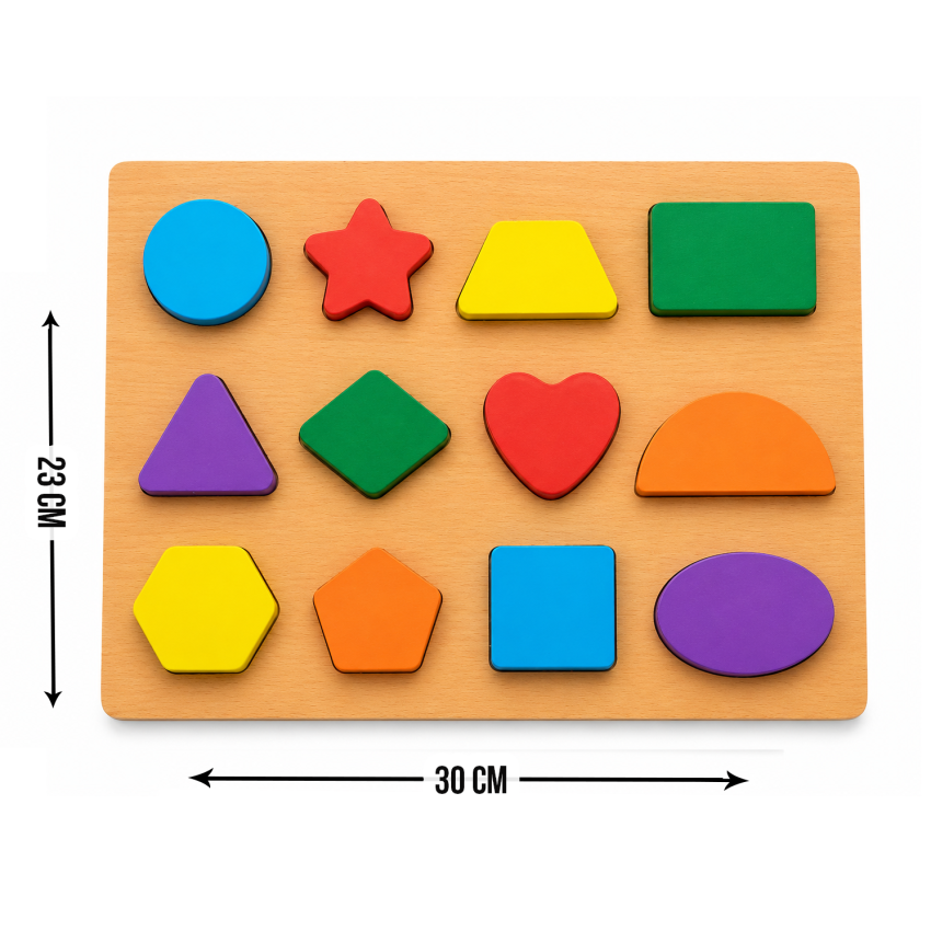 Wooden Shapes Puzzle Board for Kids – Colourful Educational Shape Sorting Learning Toy for Boys & Girls (3+ Years)