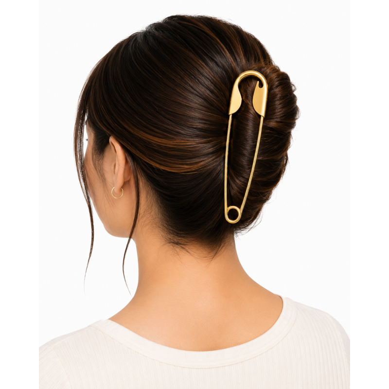 Gold Safety Pin Hair Clip for Women | Large Metal Hair Pin | Elegant Bun Holder Hair Accessory | Fashion Hair Clip for Daily Wear, Party & Wedding | 14 cm